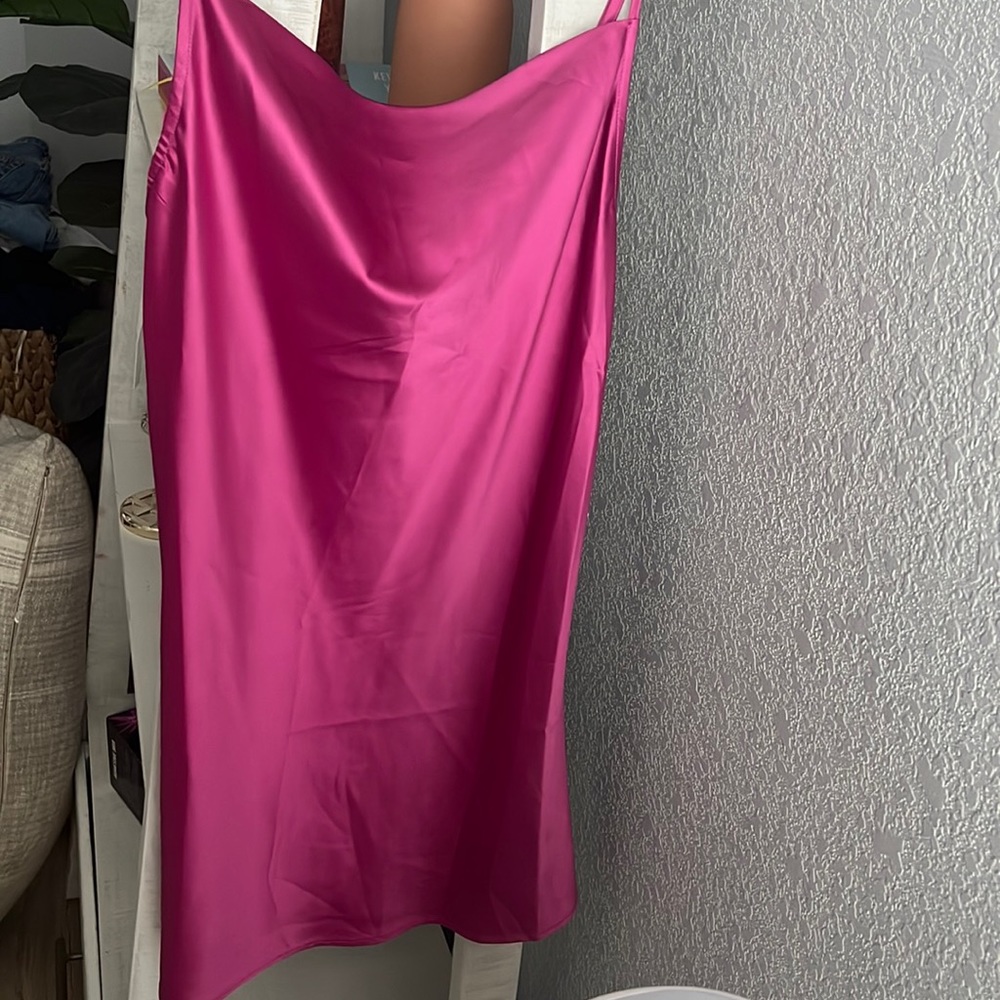 Pink Silk Slip Cowel Neck Dress